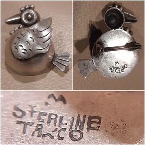 Vintage Taxco Mexico Chicken or Rooster Bird Brooch, Sterling Silver